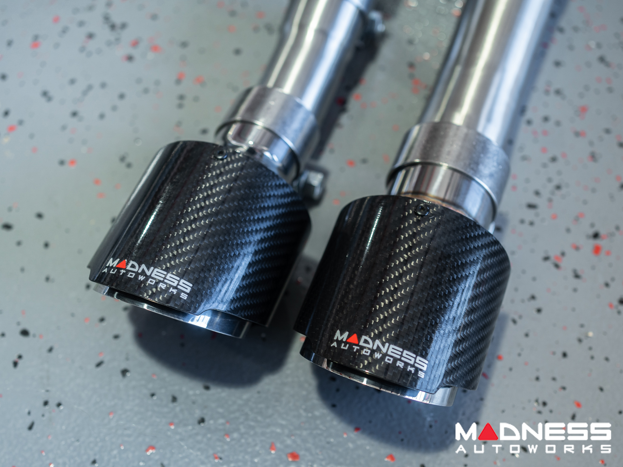 Jaguar F-TYPE Performance Exhaust System - MADNESS - 3.0L V6 - Dual Side Exit - Carbon Fiber Exhaust Tips